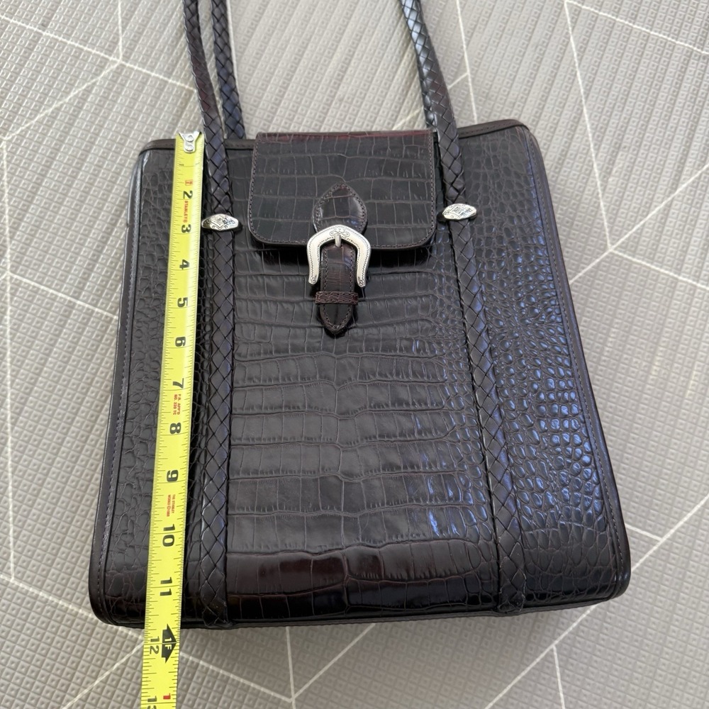 Brighton Brown Leather Croc Embossed Trim Shoulder Handbag Women's‎ Purse - Picture 8 of 12